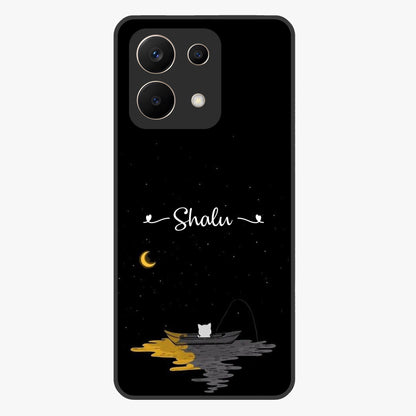 Silent Night Row Glass Case showing flat back view with calm night themed artwork and glossy glass finish.
