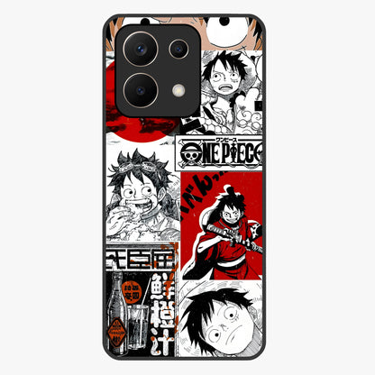 Strawhat Chaos Panels Glass Case showing flat back view with anime inspired chaos panel artwork and glossy glass finish.