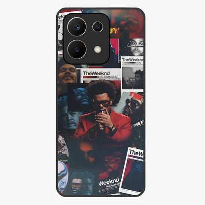 The Weeknd Glass Case showing flat back view with music inspired artistic portrait artwork and glossy glass finish.