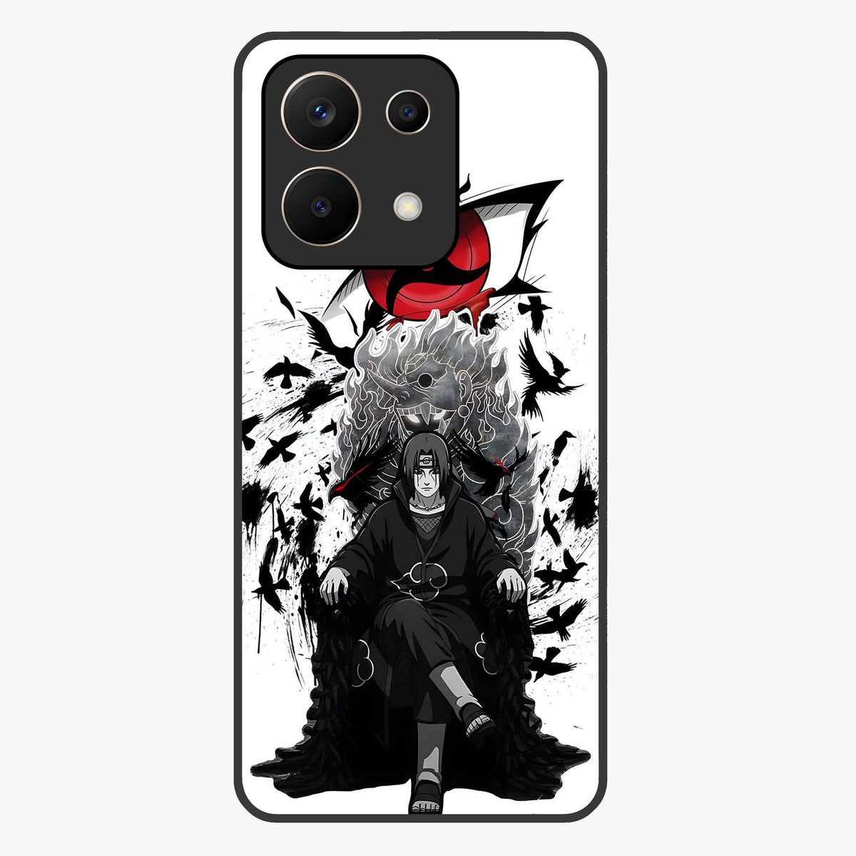 Uchiha Shadow Throne Glass Case showing flat back view with cosmic underwater themed artwork and glossy glass finish.