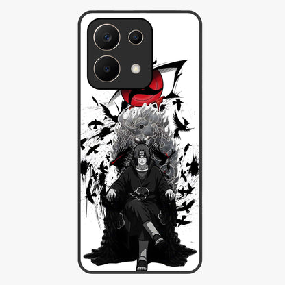 Uchiha Shadow Throne Glass Case showing flat back view with cosmic underwater themed artwork and glossy glass finish.
