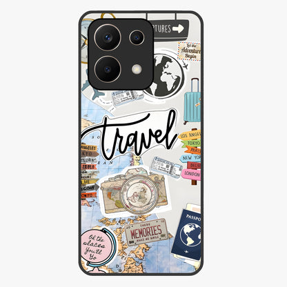 Wanderlust Journal Glass Case showing flat back view with travel inspired artwork and glossy glass finish.