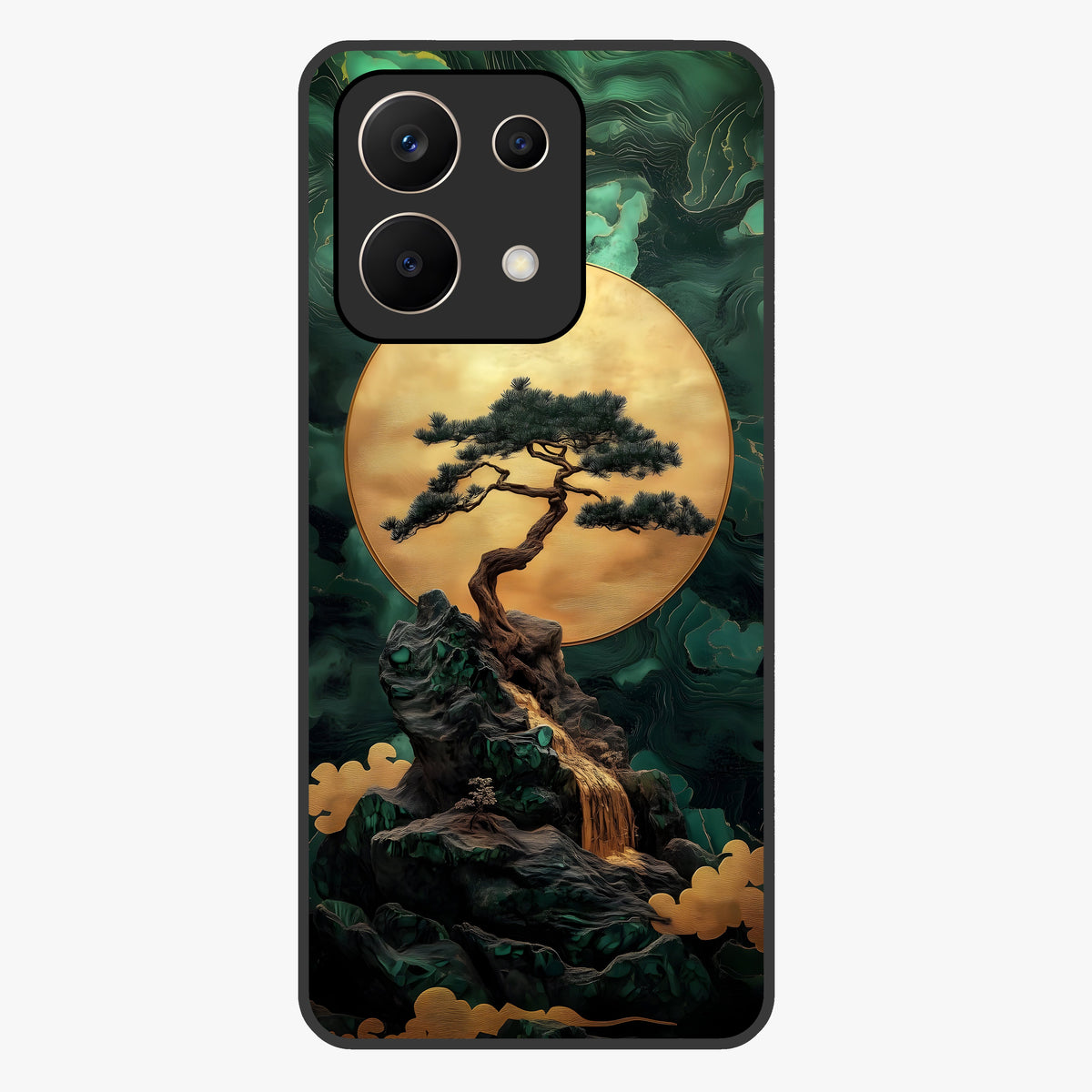 Zen Moon Rise Glass Case showing flat back view with calm moonrise artwork and glossy glass finish.