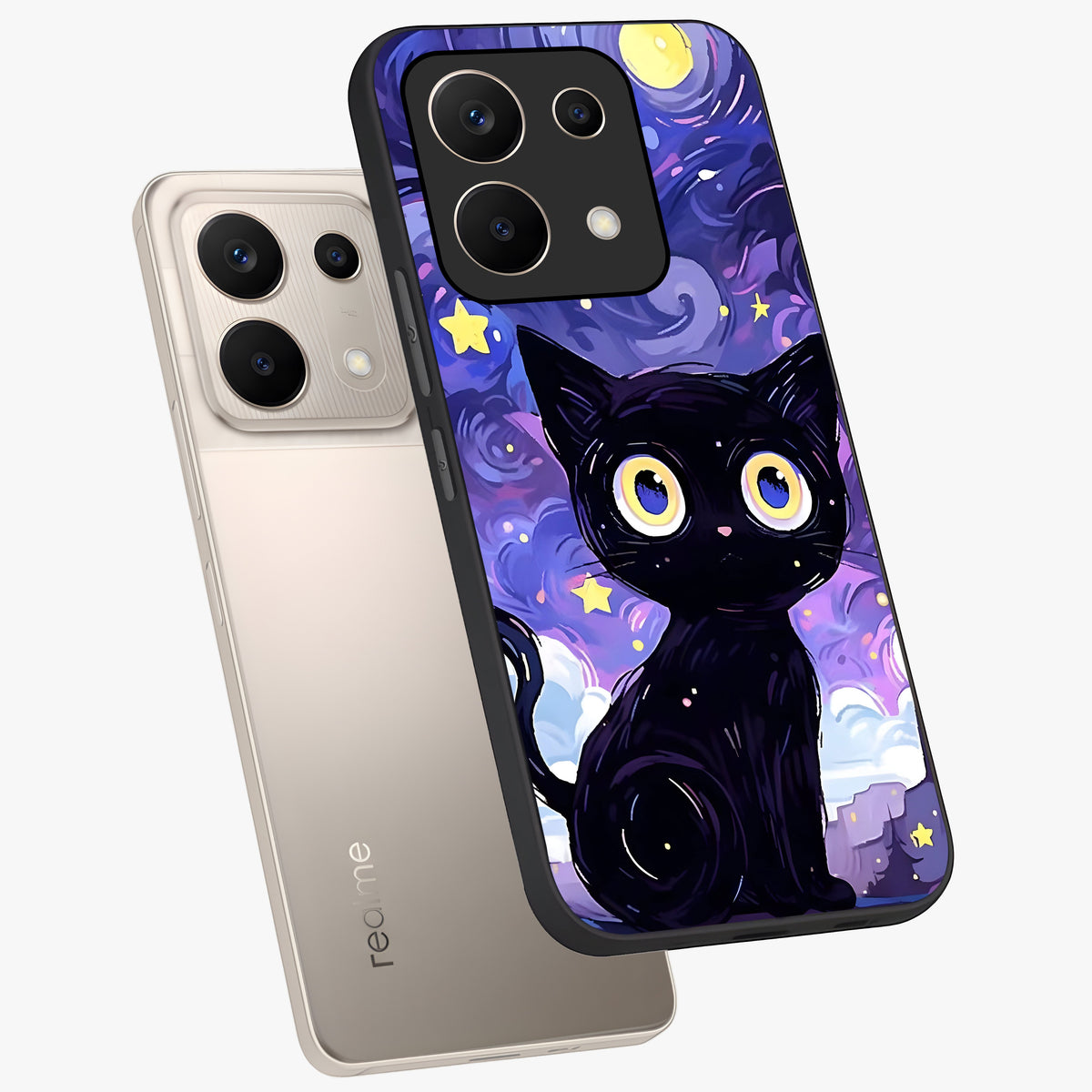 Abstract Cat Art Glass Case displayed in angled mockup highlighting modern abstract cat artwork and sleek glass surface.