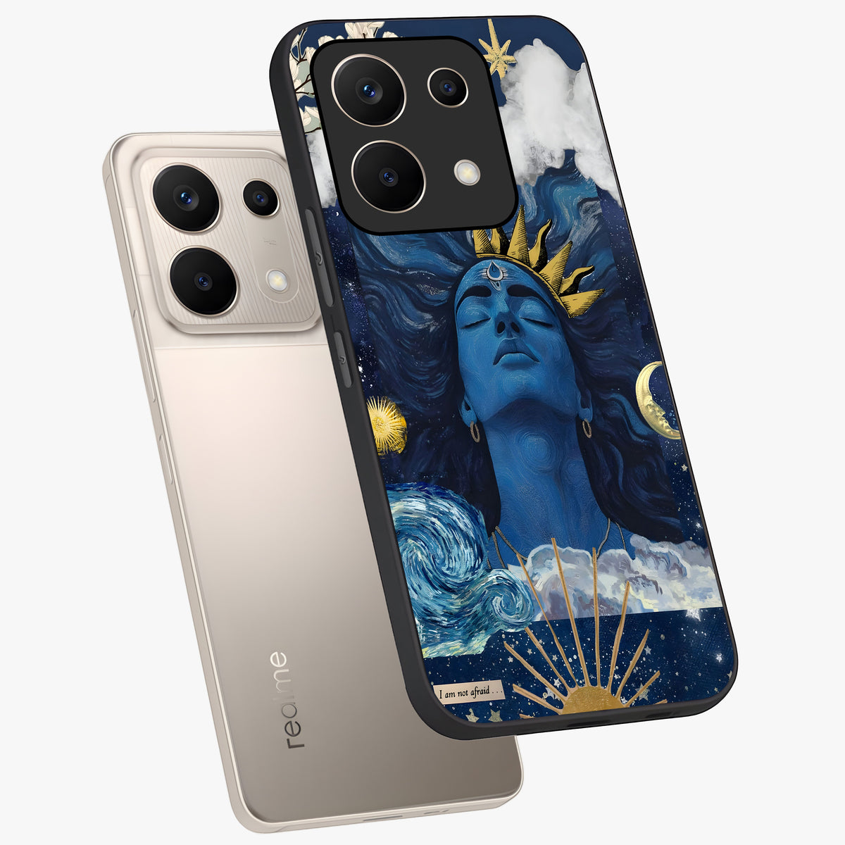 Aesthetic Lord Shiva Glass Case displayed in angled mockup highlighting spiritual Shiva illustration and sacred aesthetic design.