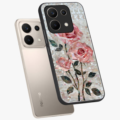 Blush Mosaic Bloom Glass Case displayed in angled mockup highlighting artistic mosaic flower pattern with aesthetic design.