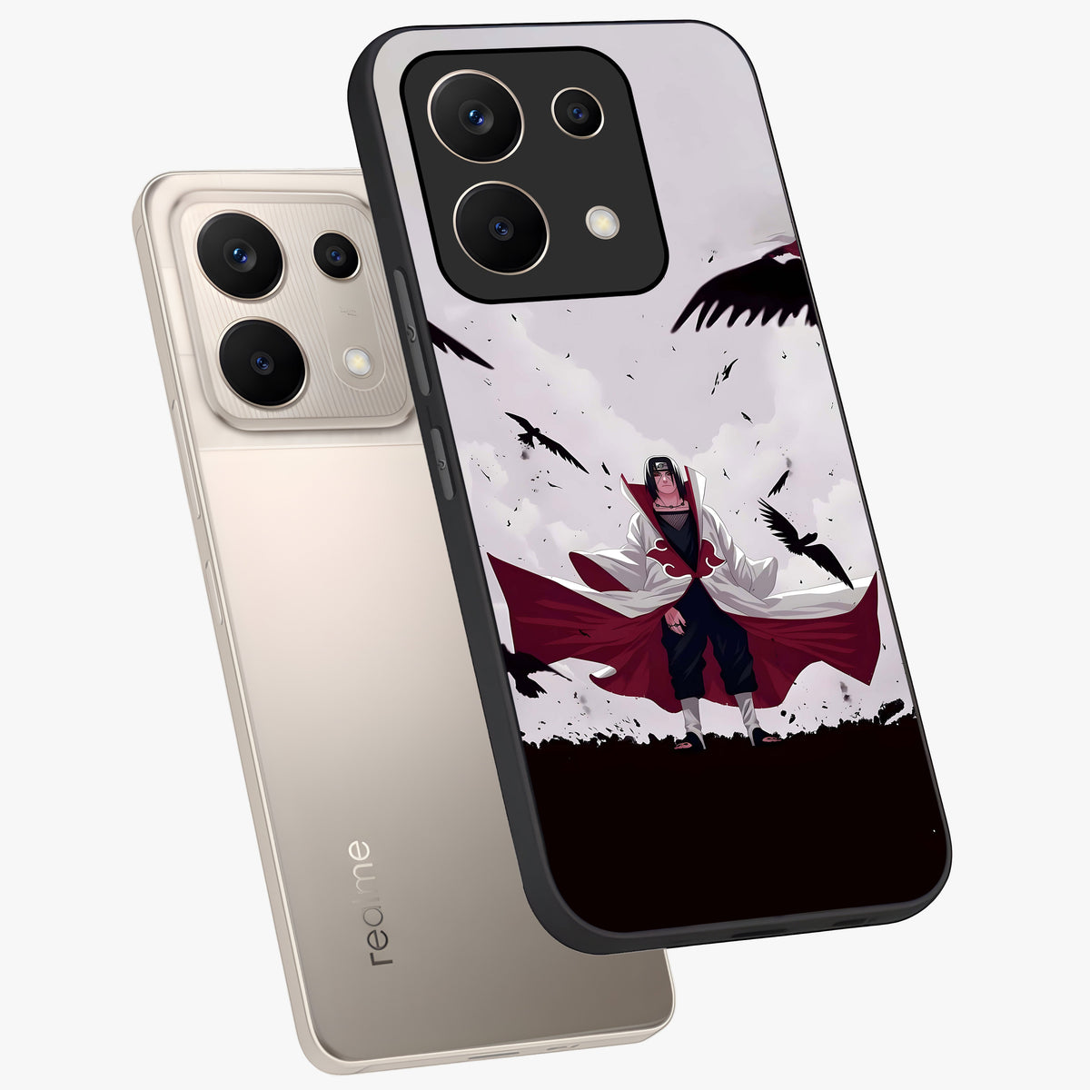 Crimson Crow Ascension Glass Case displayed in angled mockup highlighting powerful crow illustration with dark crimson aesthetic.