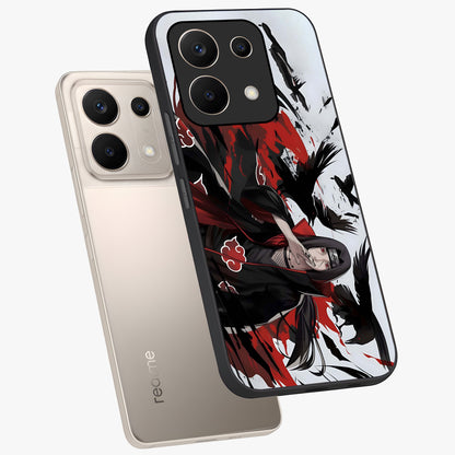 Crimson Crow Illusion Glass Case displayed in angled mockup highlighting mysterious crow graphic with dark aesthetic style.