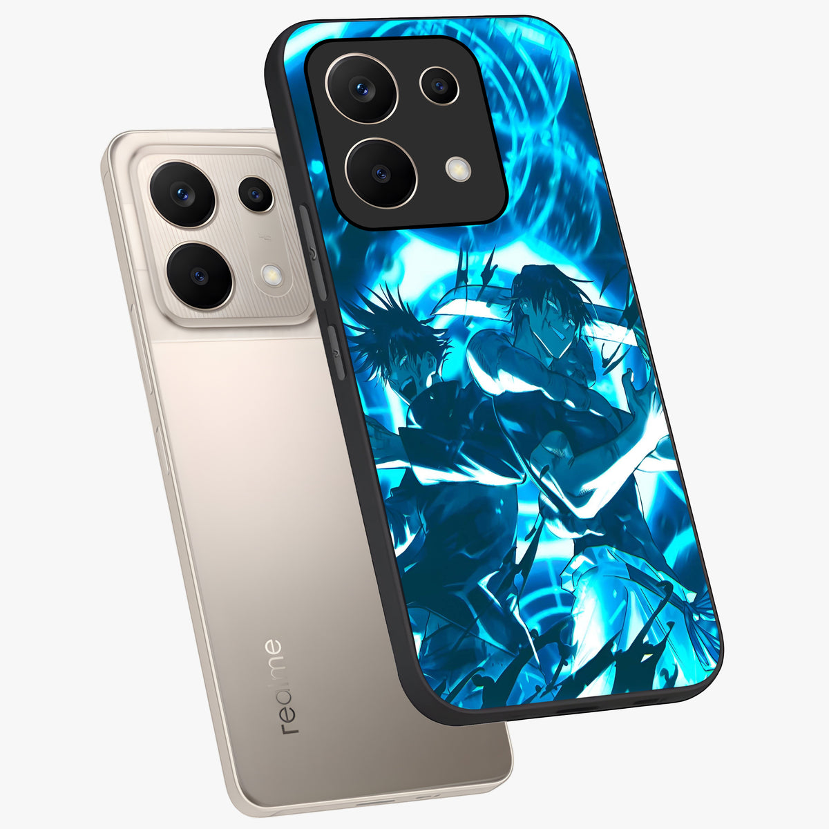 Cursed Energy Clash Glass Case displayed in angled mockup highlighting powerful battle inspired graphic with anime style aesthetic.