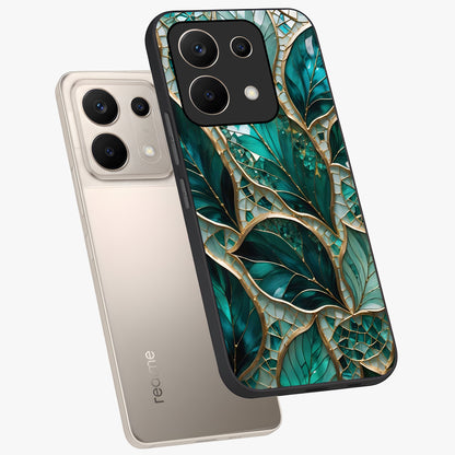 Emerald Leaf Glass Glass Case displayed in angled mockup highlighting botanical leaf illustration with elegant natural aesthetic.