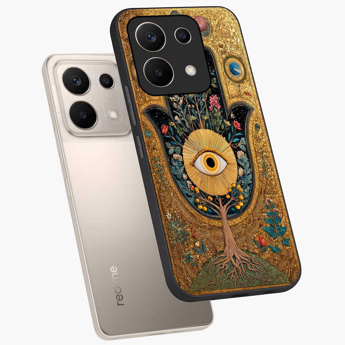 Ethereal Evil Eye Glass Case displayed in angled mockup highlighting protective evil eye symbol with spiritual aesthetic design.