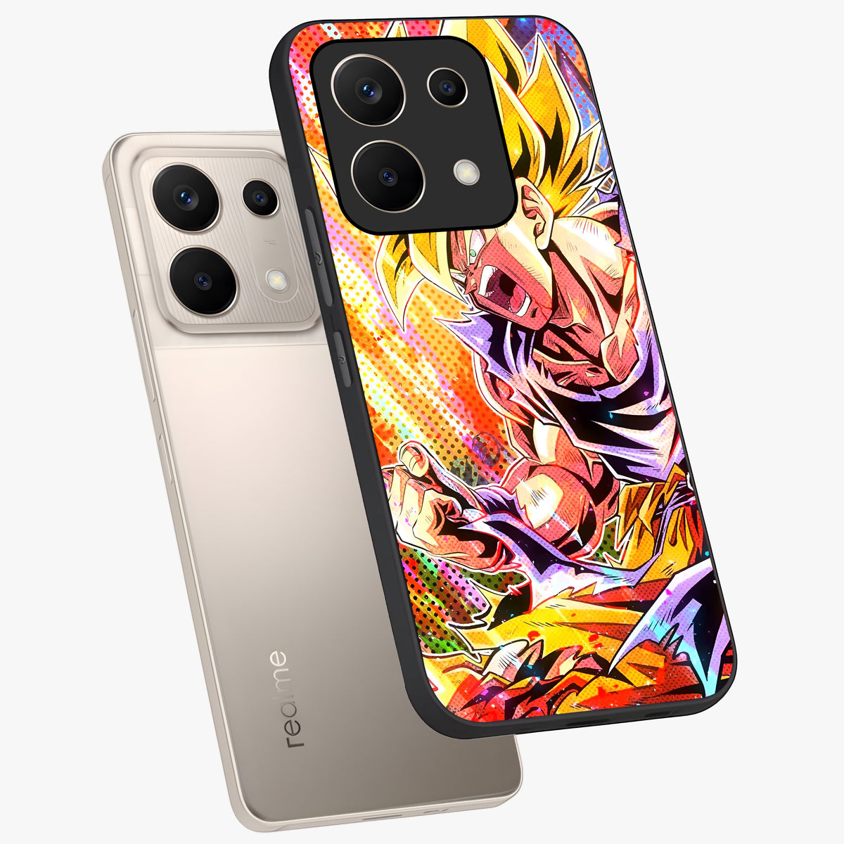 Firing Goku Glass Case displayed in angled mockup highlighting dynamic anime character design with action aesthetic.