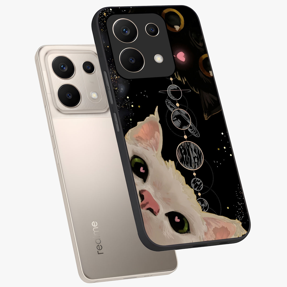 Galactic Cat Glass Case displayed in angled mockup highlighting celestial feline illustration with galaxy aesthetic style.