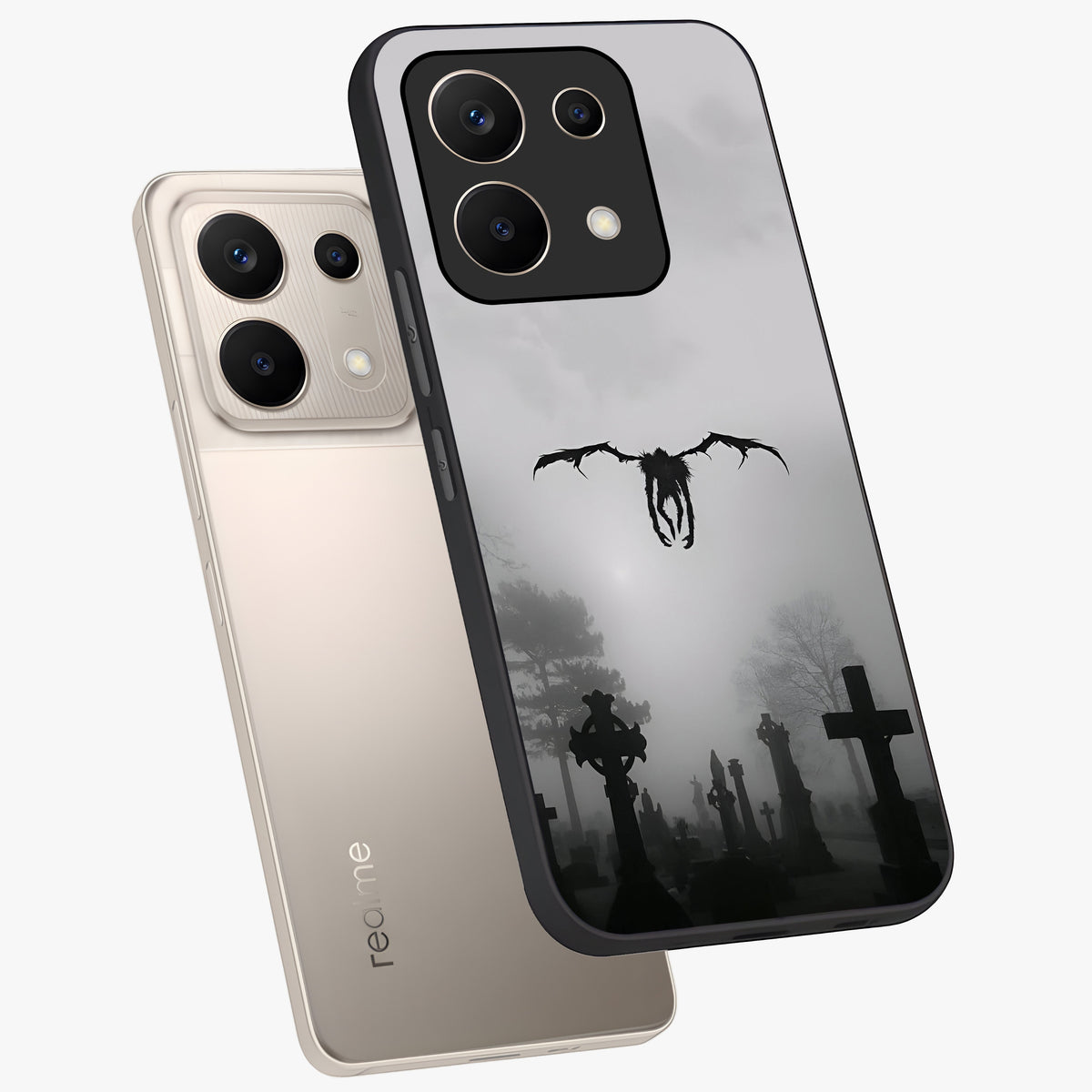 Graveyard Shadow Descent Glass Case displayed in angled mockup highlighting eerie shadow illustration with gothic aesthetic.