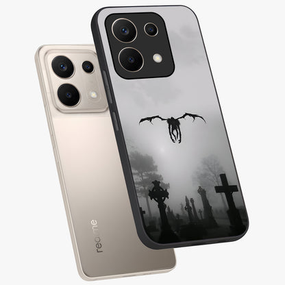 Graveyard Shadow Descent Glass Case displayed in angled mockup highlighting eerie shadow illustration with gothic aesthetic.