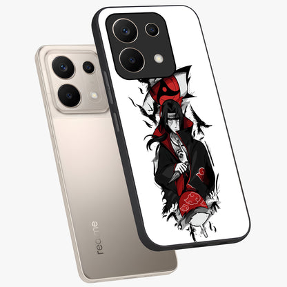 Itachi Limited Edition Naruto Anime Glass Case displayed in angled mockup highlighting dramatic anime illustration with bold action aesthetic.