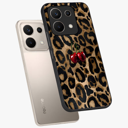 Leopard Wild Cherry Glass Case displayed in angled mockup highlighting bold animal print design with playful cherry aesthetic.
