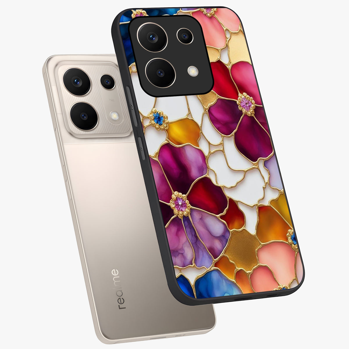 Marble Flower Pattern Glass Case displayed in angled mockup highlighting elegant marble floral design with modern aesthetic.