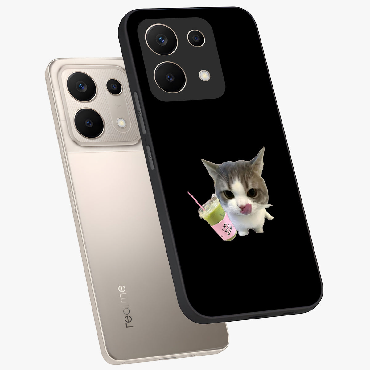 Matcha Cat Style Glass Case displayed in angled mockup highlighting playful feline design with pastel matcha aesthetic.