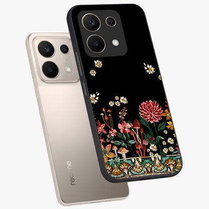 Midnight Bloom Pattern Glass Case displayed in angled mockup highlighting elegant flower design with midnight aesthetic style.