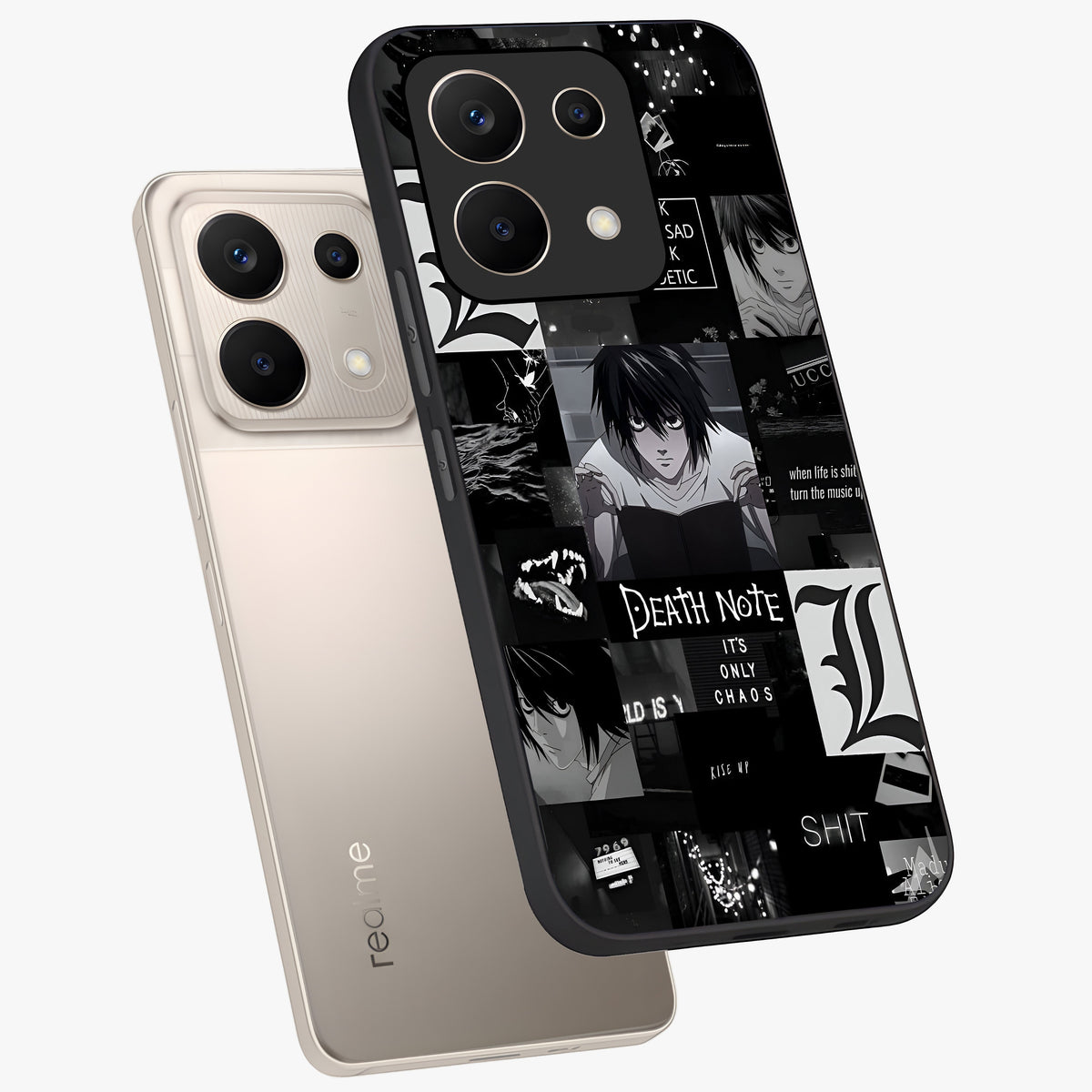 Midnight Chaos Mind Glass Case displayed in angled mockup highlighting chaotic artistic design with dramatic midnight aesthetic.