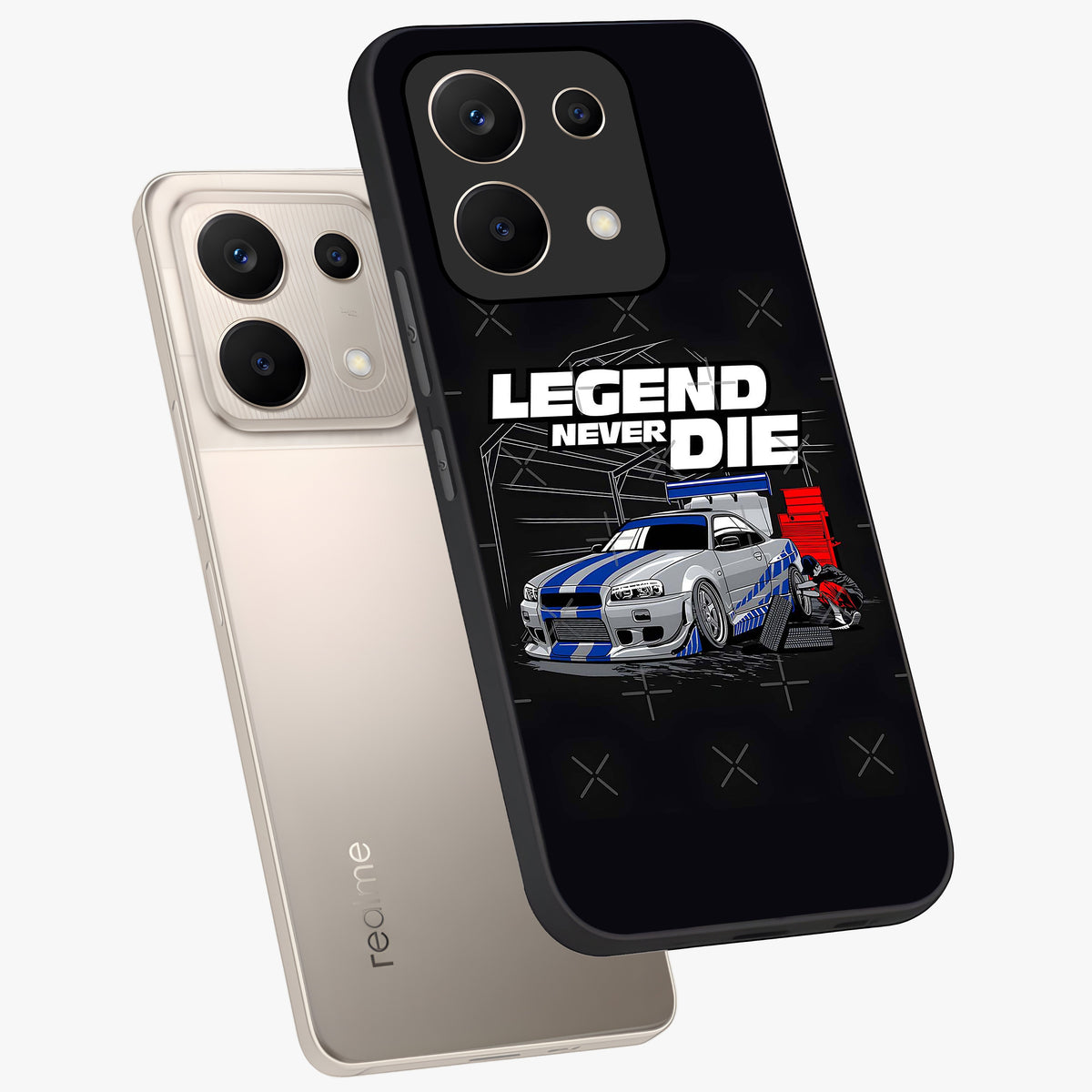 Midnight Racing Legacy Glass Case displayed in angled mockup highlighting dynamic automotive design with bold midnight aesthetic.