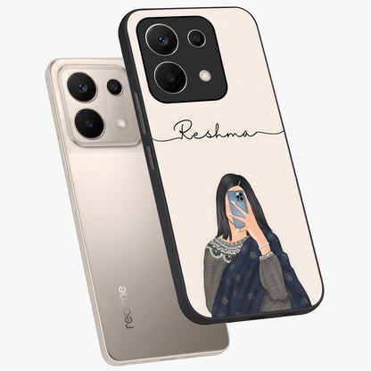 Mirror Mood Muse With Custom Name Glass Case displayed in angled mockup highlighting aesthetic mirror inspired design with custom name feature.