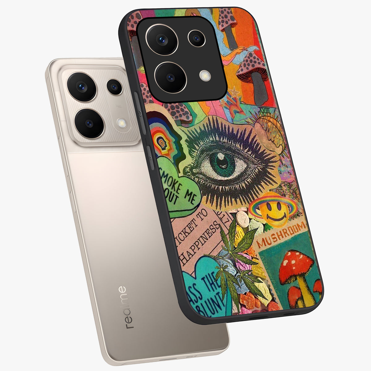 Mystic Eye Wonderland Glass Case displayed in angled mockup highlighting magical eye illustration with dreamy aesthetic.