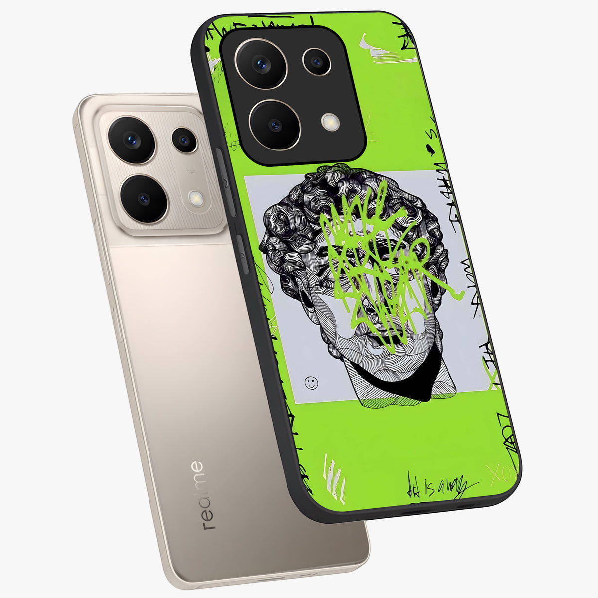Neo Graffiti Rebellion Glass Case displayed in angled mockup highlighting urban street art design with rebellious aesthetic.