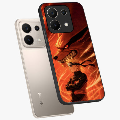 Nine Tails Legacy Glass Case displayed in angled mockup highlighting dynamic anime beast illustration with bold mystical aesthetic.