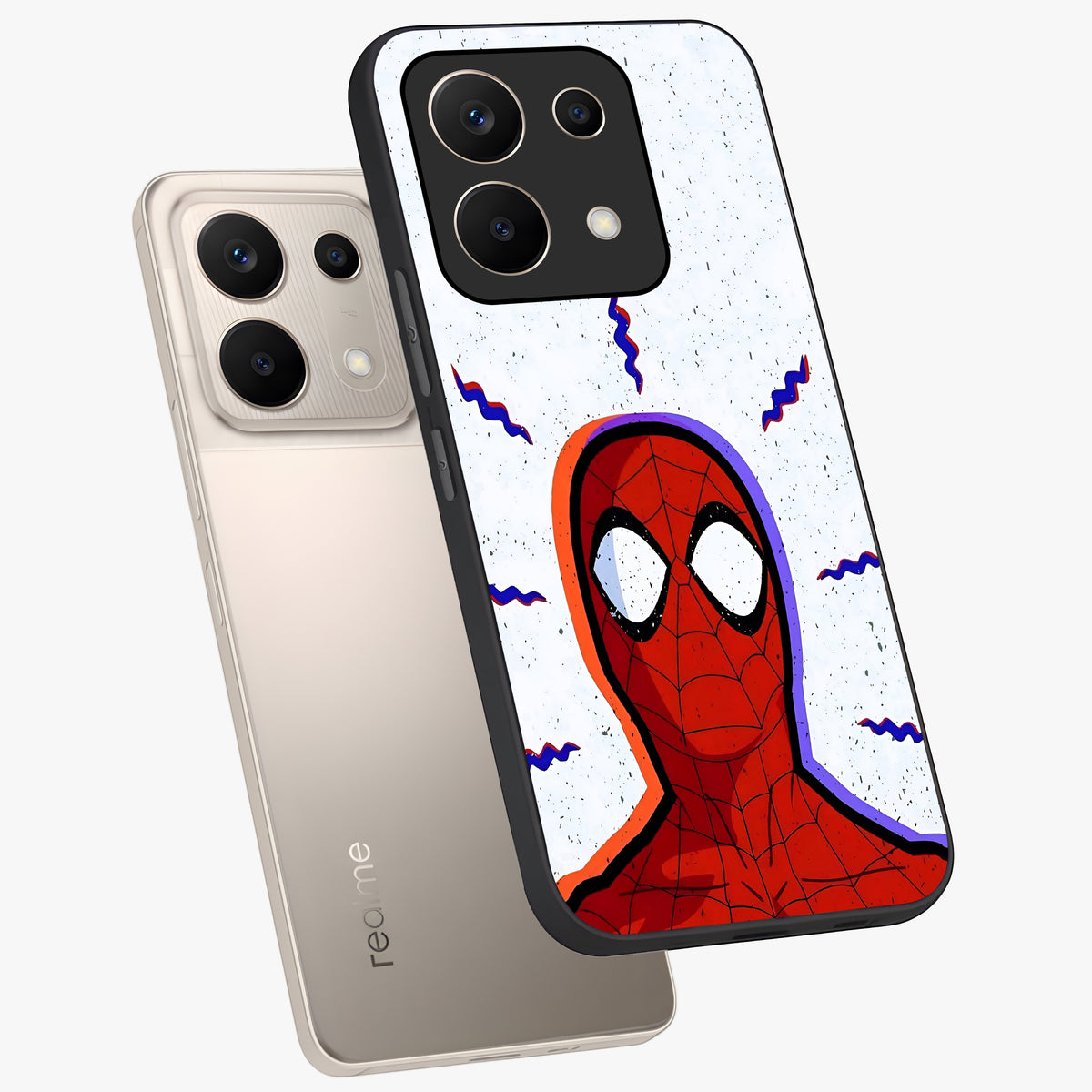 Omg Spiderman Glass Case displayed in angled mockup highlighting dynamic hero illustration with action comic aesthetic.
