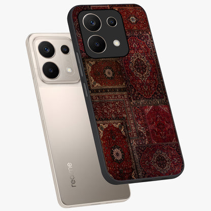 Persian Velvet Tale Glass Case displayed in angled mockup highlighting ornate textile inspired design with royal aesthetic.
