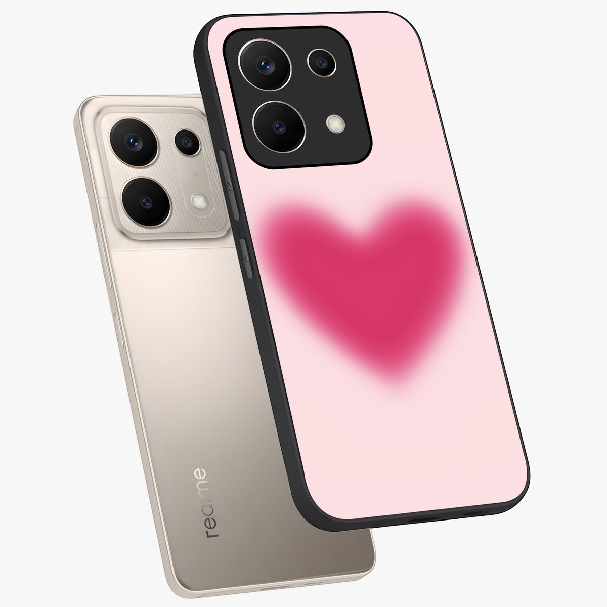 Pink Aura Heart Glass Case displayed in angled mockup highlighting vibrant pink heart design with dreamy aura aesthetic.