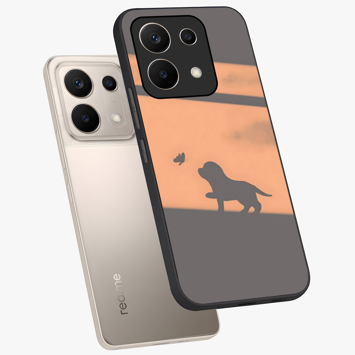 Puppy Shadow Art Glass Case displayed in angled mockup highlighting playful dog illustration with artistic shadow aesthetic.