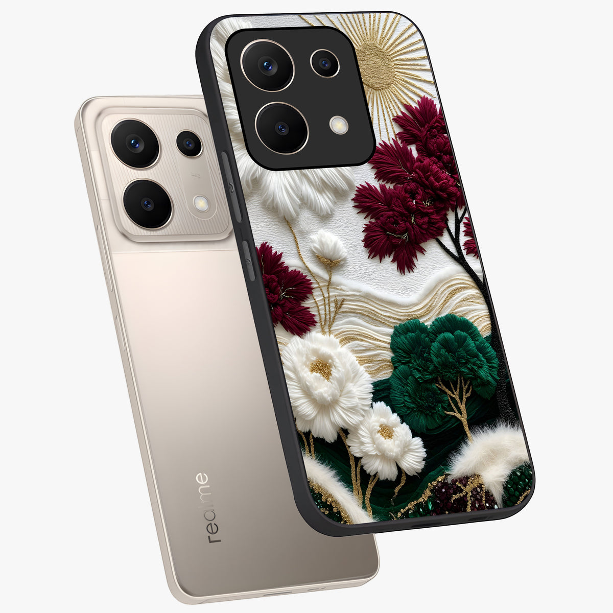 Radiant Bloom Elegance Glass Case displayed in angled mockup highlighting graceful floral design with radiant aesthetic style.