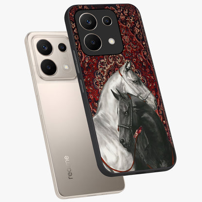 Regal Stallion Tapestry Glass Case displayed in angled mockup highlighting royal stallion design with decorative heritage aesthetic.