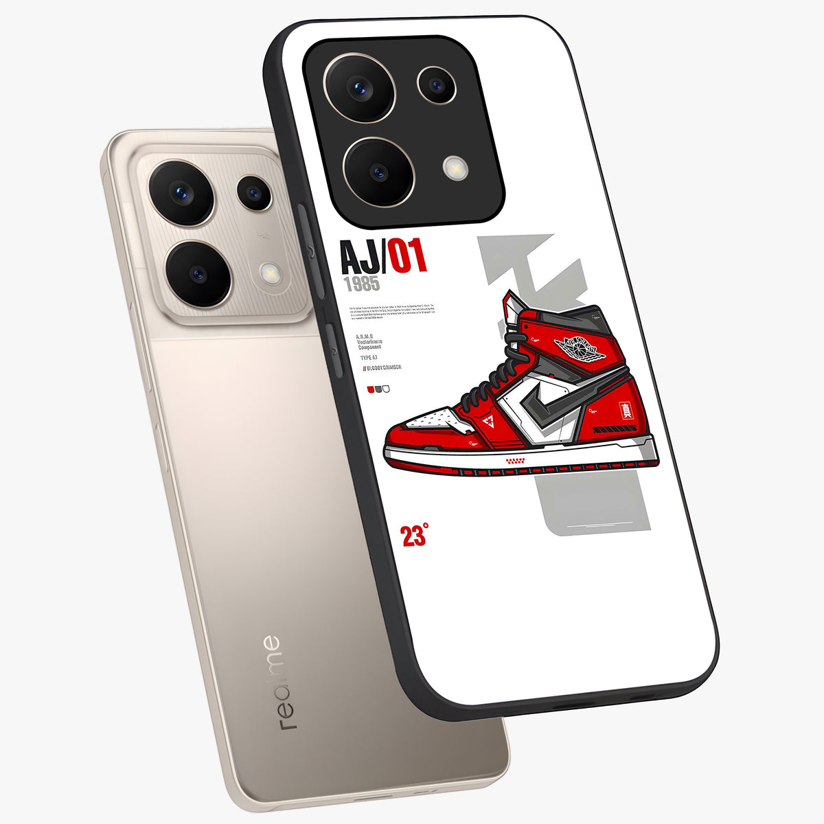 Retro Sneaker Blueprint Glass Case displayed in angled mockup highlighting detailed shoe design with sporty retro aesthetic.