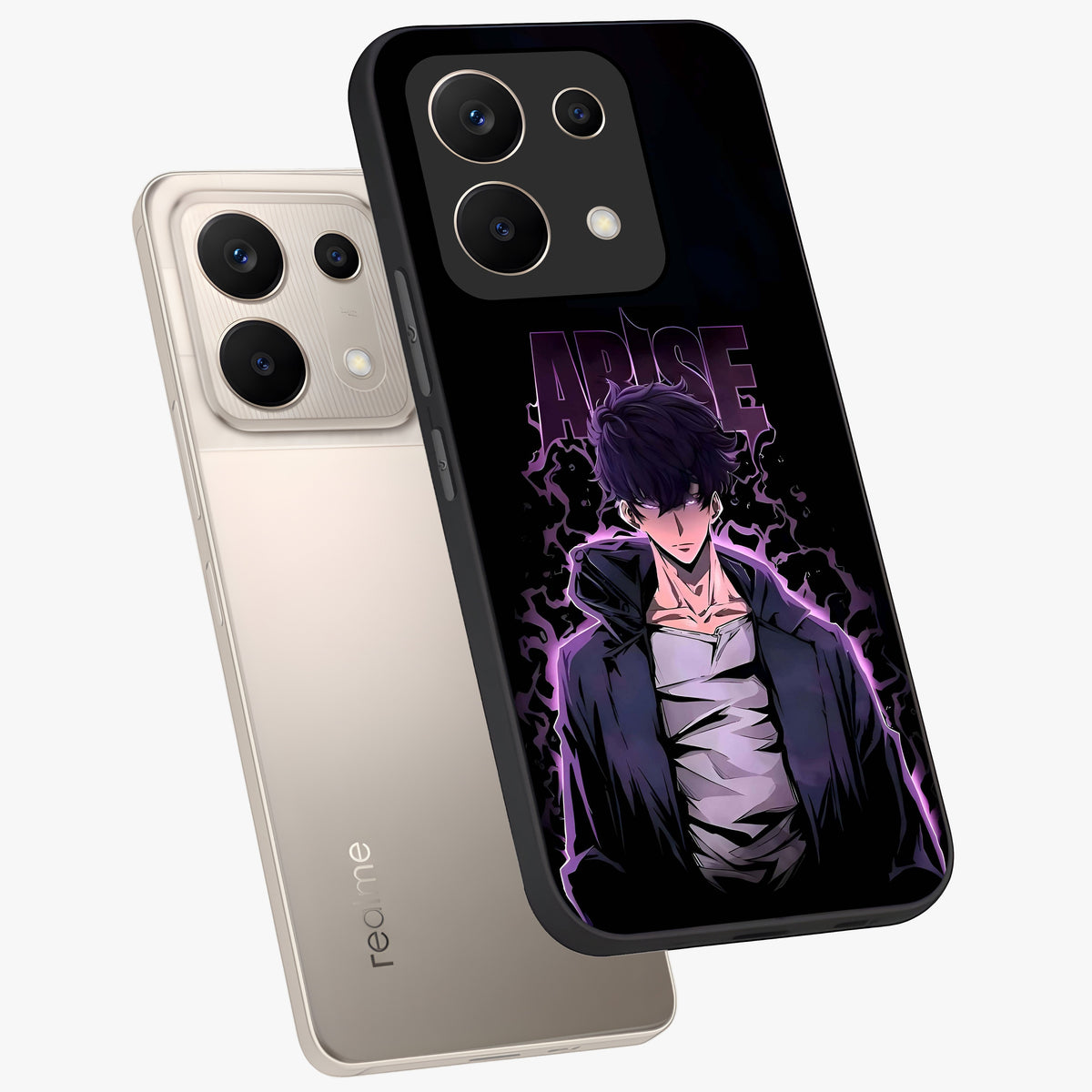 Shadow Monarch Awakening Glass Case displayed in angled mockup highlighting dramatic shadow warrior design with fantasy aesthetic.