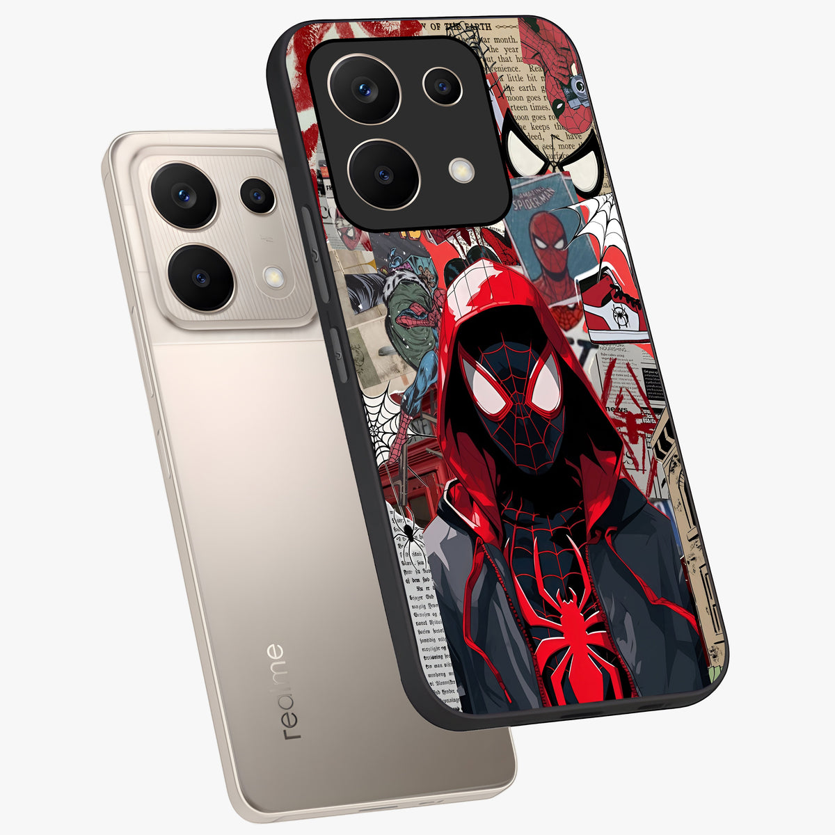 Spider Collage Street Glass Case displayed in angled mockup highlighting dynamic street style collage design with comic aesthetic.