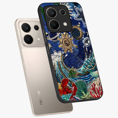 Universe Underwater Spark Glass Case displayed in angled mockup highlighting glowing aquatic design with celestial aesthetic.
