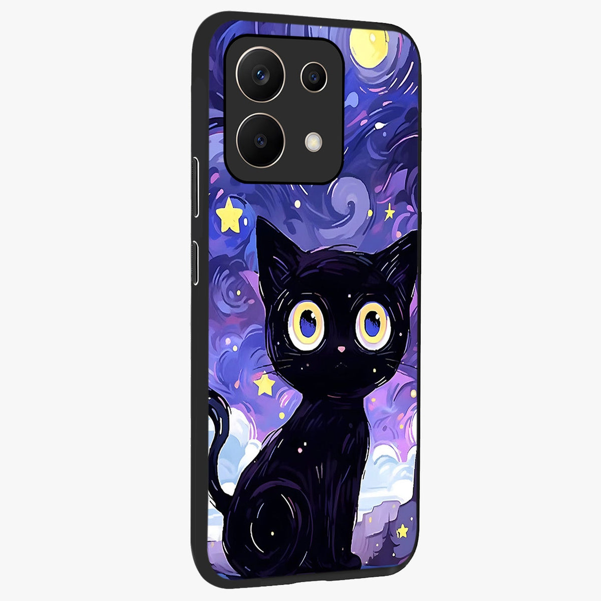 Abstract Cat Art Glass Case upright view showcasing creative feline illustration and aesthetic artistic style.