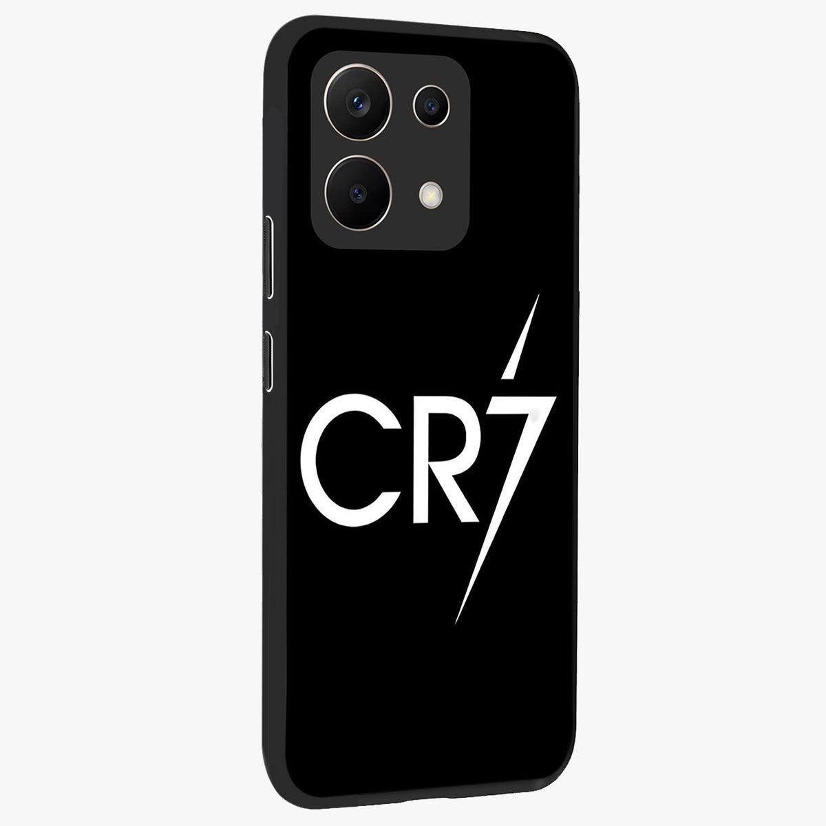 Cr7 Elite Strike Glass Case upright view showcasing energetic football inspired design with modern sports aesthetic.