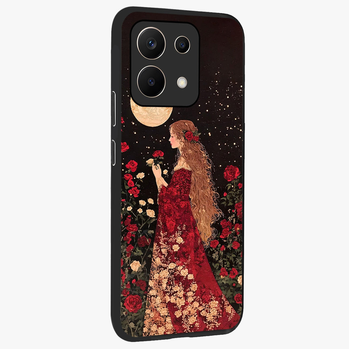 Crimson Dreams Glass Case upright view showcasing dreamy red toned artwork with modern aesthetic style.