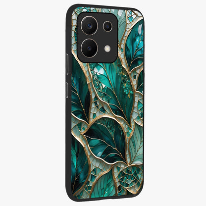 Emerald Leaf Glass Glass Case upright view showcasing fresh green leaf artwork with calming nature inspired style.