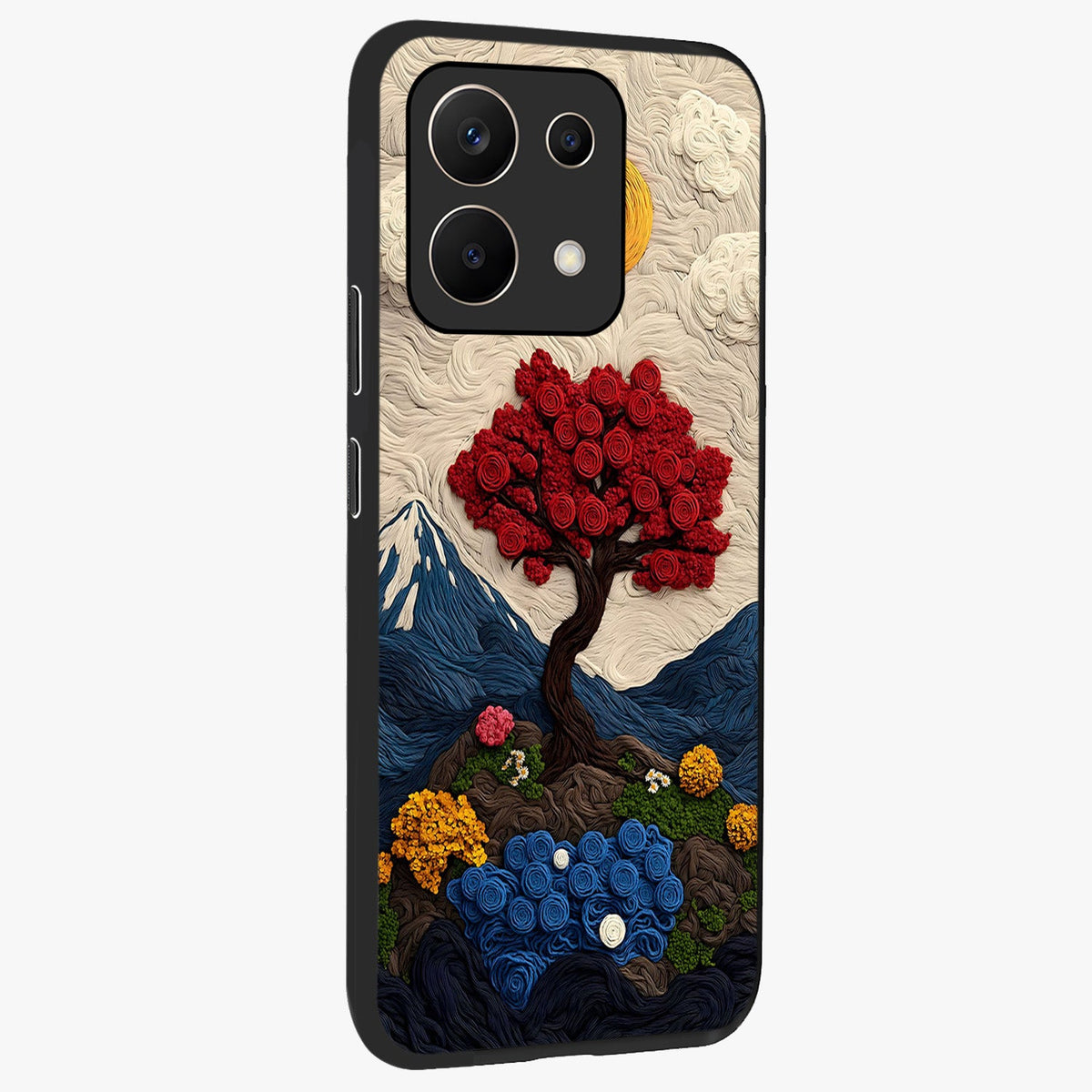 Eternal Nature Tapestry Glass Case upright view showcasing elegant nature tapestry design with decorative style.