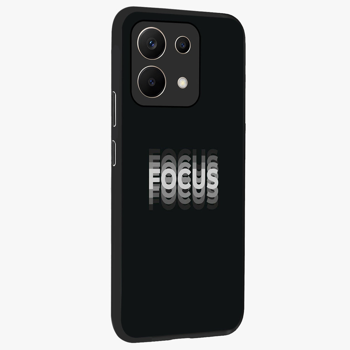 Focus Mode On Glass Case upright view showcasing strong typography statement with sleek motivational theme.