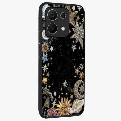 Galactic Jewel Stars Glass Case upright view showcasing glittering star jewel artwork with vibrant galaxy theme.