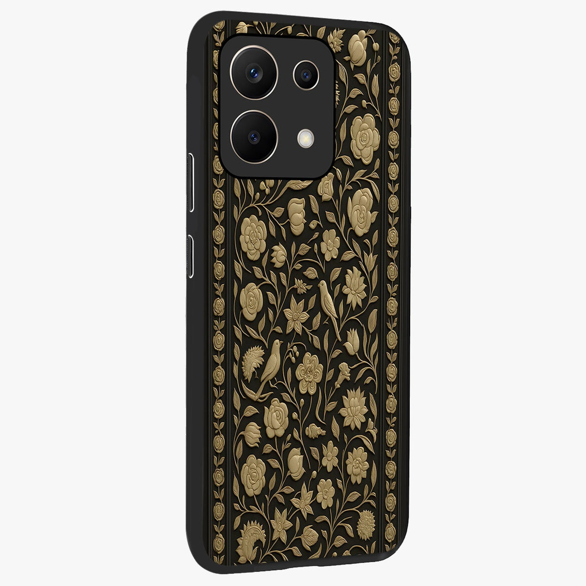 Golden Evil Eye Mandala Glass Case upright view showcasing decorative evil eye mandala artwork with spiritual aesthetic style.