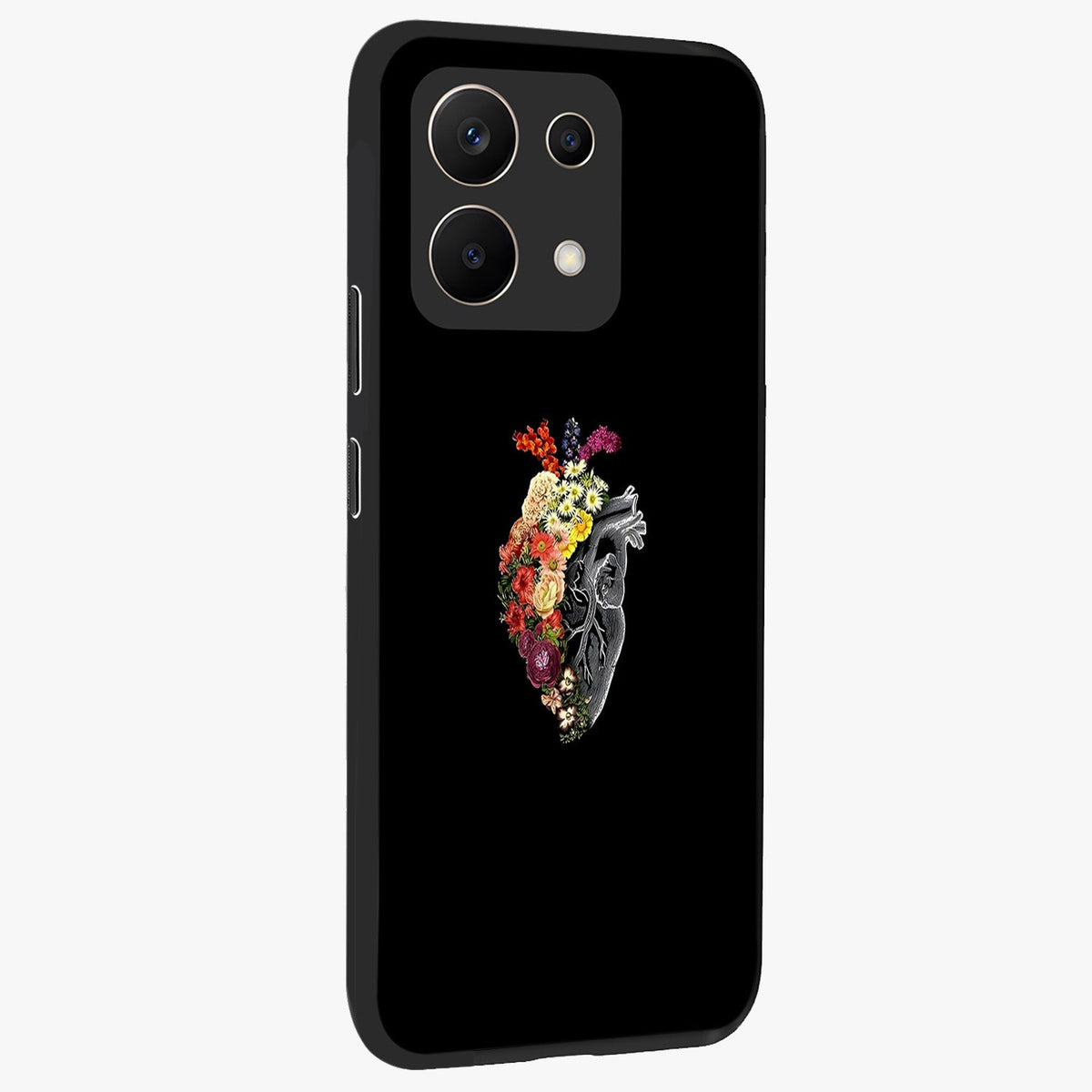 Heart With Flowers Glass Case upright view showcasing decorative heart and floral artwork with sweet romantic theme.