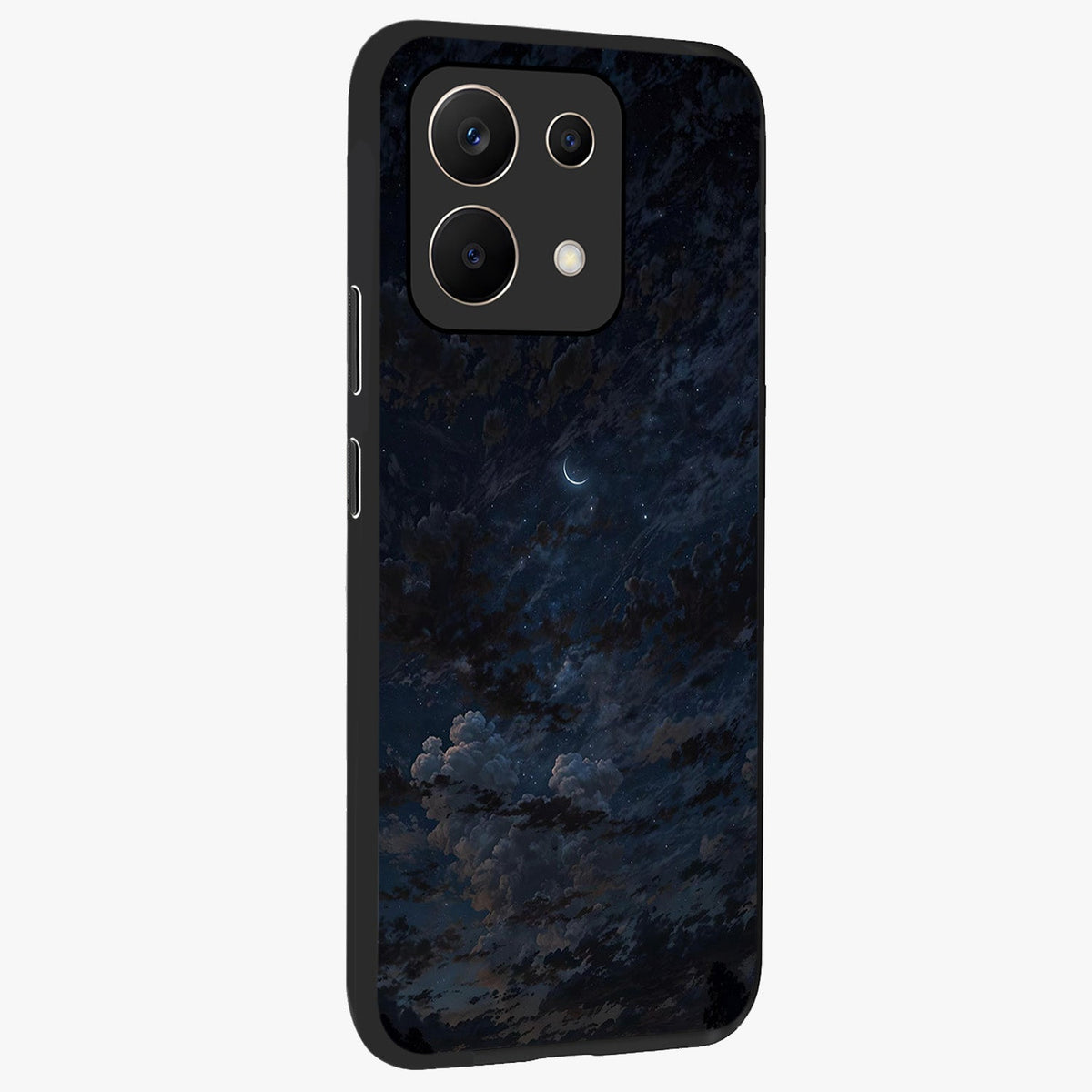 Lunar Veil Silence Glass Case upright view showcasing calm moon themed artwork with serene night atmosphere.